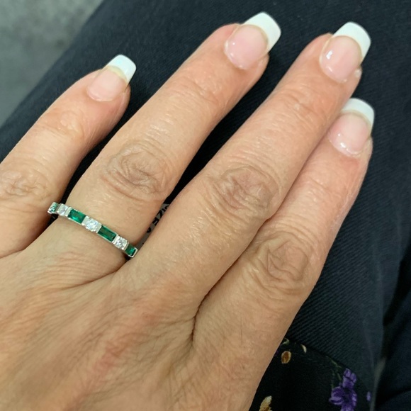 1.5mm Red Green Blue Gemstone CZ Wedding Band - Picture 2 of 8